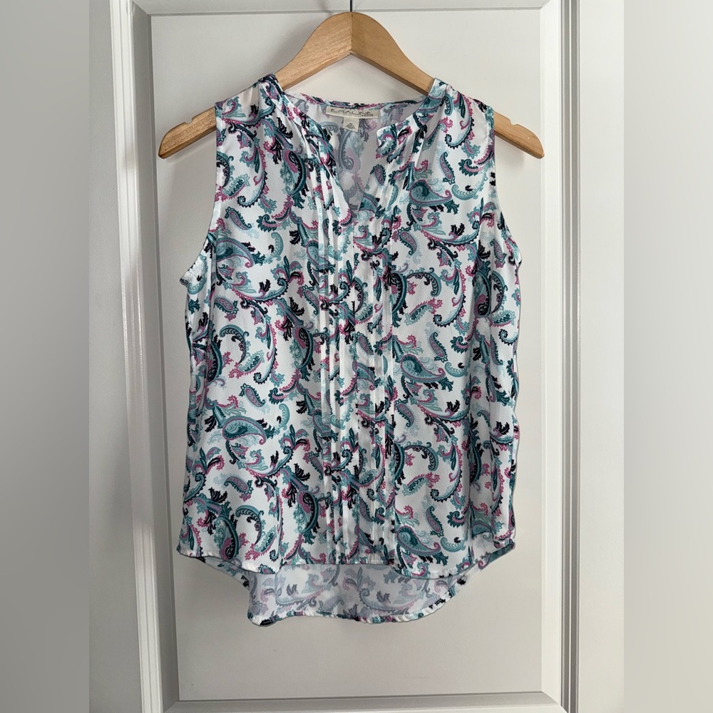 Emaline Womens Paisley Sleeveless Blouse - Multicolor Size Petite Small